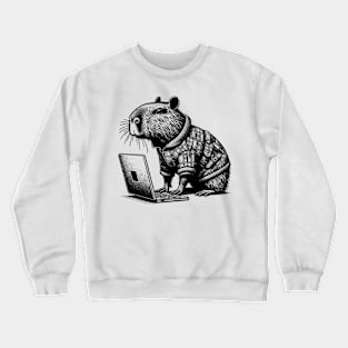 Punk Rock Goth Capybara on Computer Vintage Style Crewneck Sweatshirt